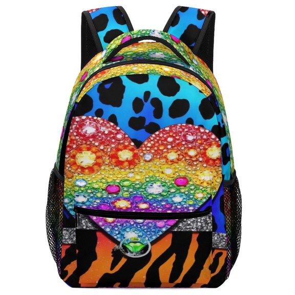 Rainbow Heart on Leopard Print Backpack for Teenage Business Daypack College Canvas Bags Durable