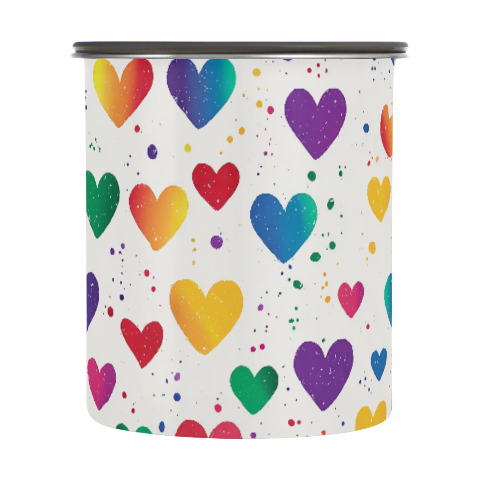 Rainbow Hearts Colorful Airtight Coffee Bean Canister 30oz Food Storage Containers with Lids For Gournd, Tea, Sugar, Flour, Rice, Cereal, Candy Cookie Jar