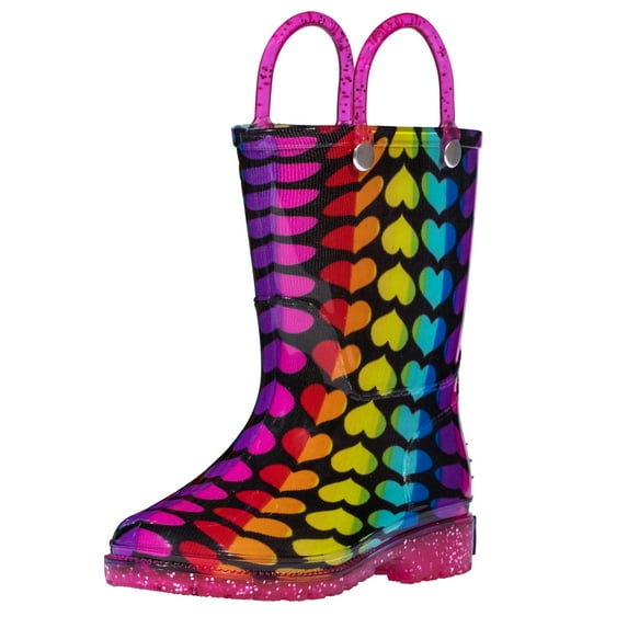 Rainbow Hearts Rain Boots, size 12