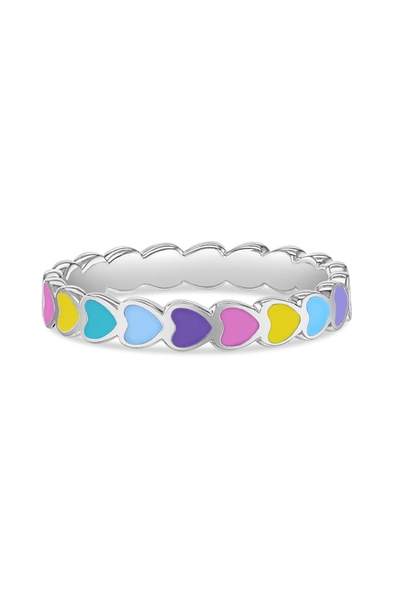 Rainbow Hearts Size 3 Baby / Toddler / Kids Ring Enamel - Sterling Silver