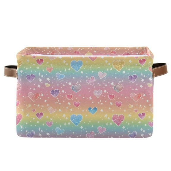 Rainbow Hearts Storage Bins with Handle Fabric Organizer Basket Foldable Box 1 Pack 14.2x10.2x8.3