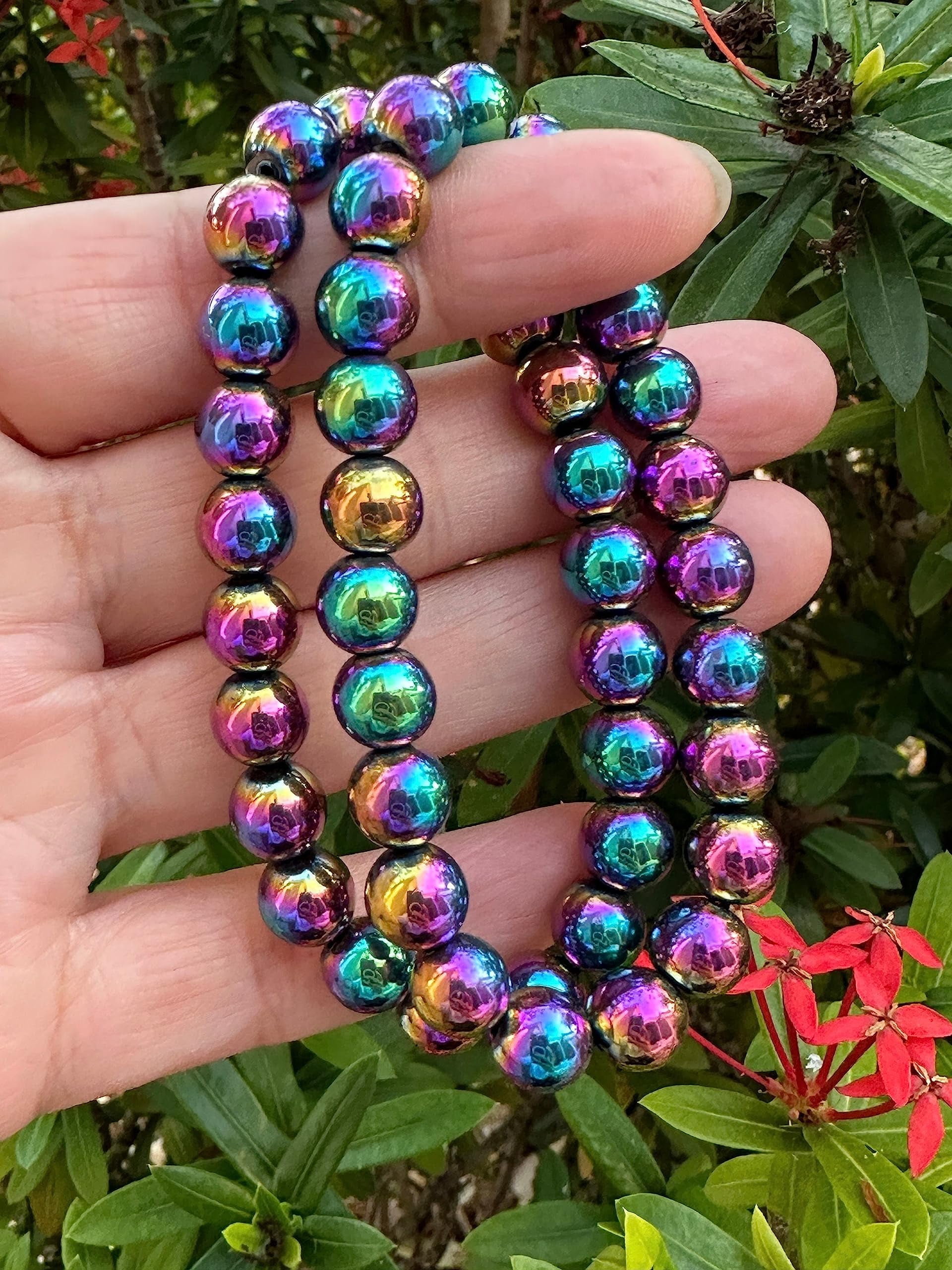 Rainbow Hematite Crystal Bead Bracelet 8mm, Wholesale Genuine Rainbow Hematite Stretch Gemstone Bracelet, Gift for Men & Women (10)
