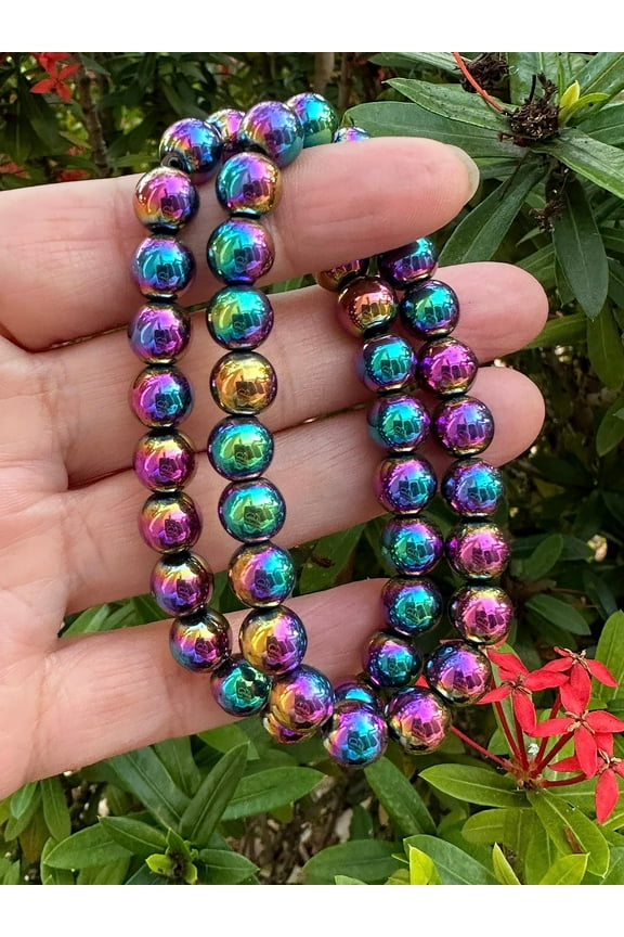 Rainbow Hematite Crystal Bead Bracelet 8mm, Wholesale Genuine Rainbow Hematite Stretch Gemstone Bracelet, Gift for Men & Women (1)