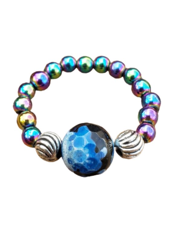 Rainbow Hematite and Blue Calsilica Agate Stretch Toe Ring