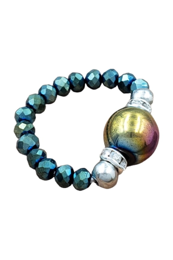 Rainbow Hematite and Luster Green Crystal Stretch Toe Ring