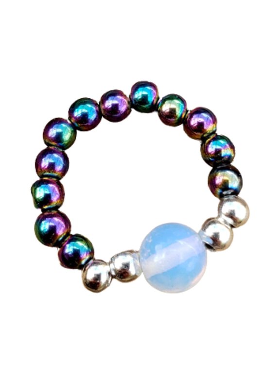 Rainbow Hematite and Moonstone Opalite Stretch Toe Ring