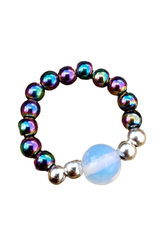 Rainbow Hematite and Moonstone Opalite Stretch Toe Ring