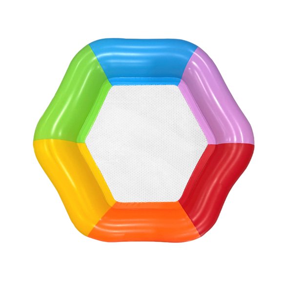 Rainbow Hexagon Inflatable Pool Float With Mesh Seat Summer Swimming Pool Floaties Leakproof Large Hexagonal Colored Float For Summer Beach Lake Backyard Parties (Multicolor 112*98cm)