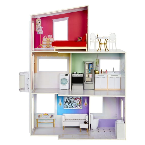 Rainbow High Child's Wooden 3-Storey Dollhouse, White, 19.9''