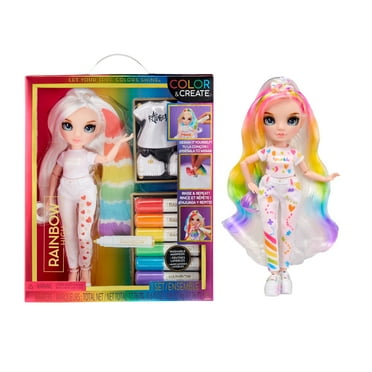 Rainbow High Color & Create Fashion DIY Doll with Washable Rainbow Markers, Blue Eyes, Straight Hair, Bonus Top & Shoes. Color, Create, Play, Rinse and Repeat. Creative Gift. Gift for Kids 4-12 Years