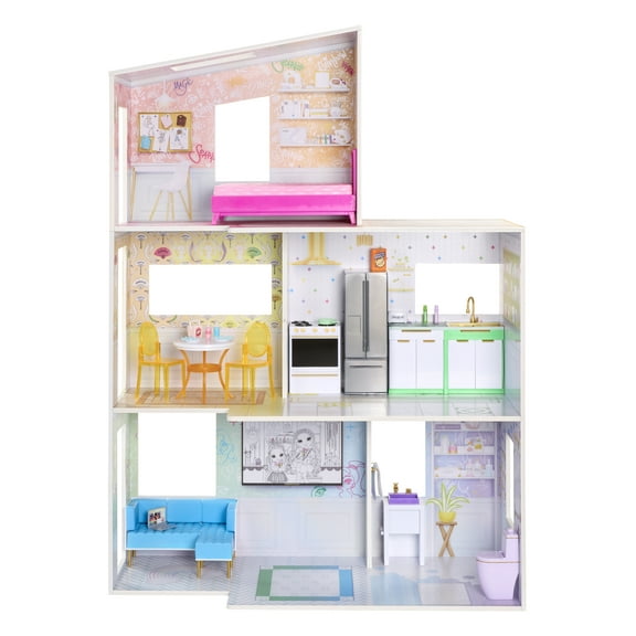 Rainbow High Color & Play 3-Story Doll House, Design All Walls & Floors with Washable Markers, Furniture