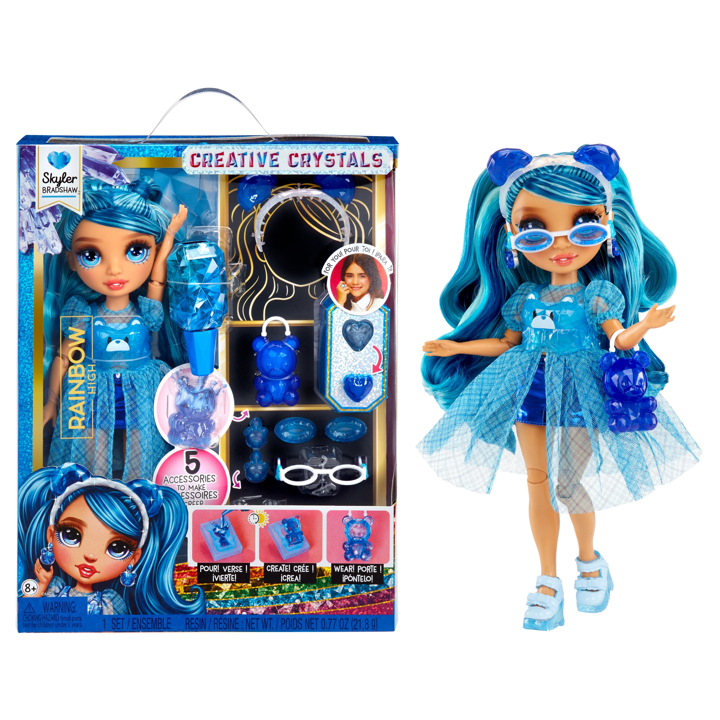 Rainbow High Creative Crystals Skyler - Blue 11 Fashion Doll with Crystal Accessory Make It Kit, Ring for You, DIY, Crafts, Resin, Kids Gift 8+