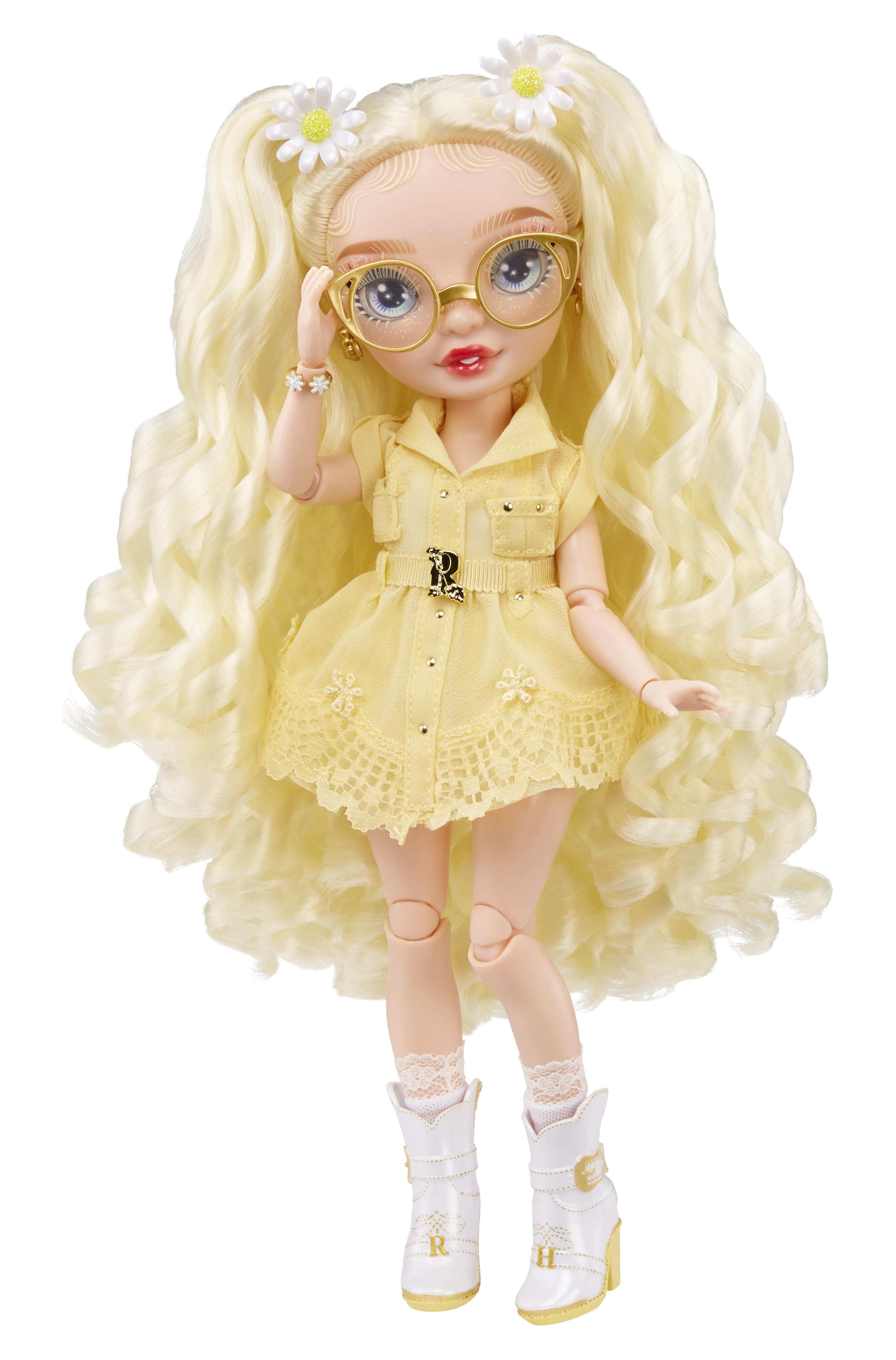 Rainbow High Delilah Fields - Poupée-mannequin jaune bouton d’or avec  albinisme et lunettes