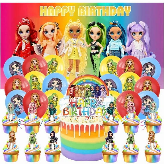 Rainbow High Dolls Party Supplies Kit Latex Balloons Birthday Decor Banner Decorations Backdrop Cake Topper