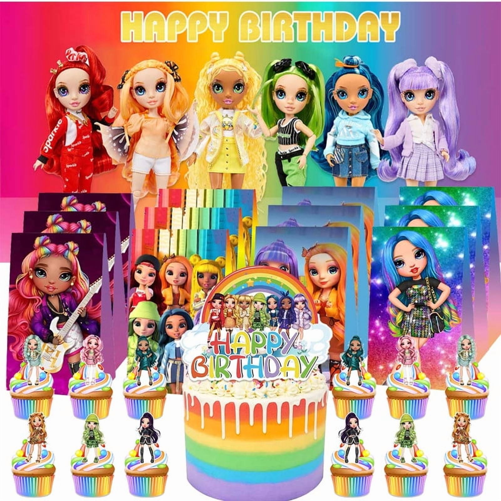 Rainbow High Dolls Treat Bags Candy Decorations Party Favor Supplies Birthday Cake Topper Backdrop Banner