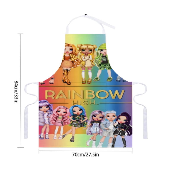 Rainbow High Dolls apron with pockets and waterproof option, adjustable adult kitchen apron, chef apron for cooking, drawing, and craftsfor 33" x 28"70X84cm).