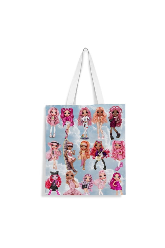 Rainbow High Dolls canvas Tote Bag handbag: Aesthetic tote designed for women, perfect for carrying groceries. Reusable with a convenient inner zipper, dimensions 13.8 x 15.8 inches (35x40cm).