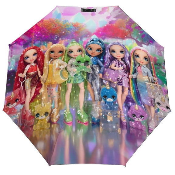 Rainbow High Dolls-theme 3 Fold Auto Umbrella sunshade for Outdoor activities gifts for fans,friends,family and Lovers