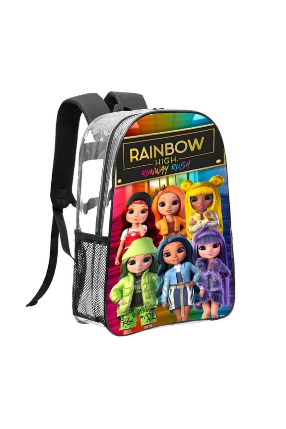 Rainbow High Dolls-theme Clear Backpack Heavy Duty Transparent Bag See Through Bookbag for Work, Sport, College, Travel12.2X16.9"(31X43cm)