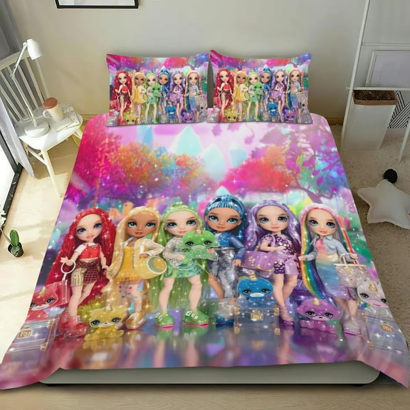 Rainbow High Dolls-themed Bed Sheet Set Three Piece Set Comfortable And Skin Friendly Unique Design Home Decor Gifts For Family Friends fans36x75Inches90cm*190cm