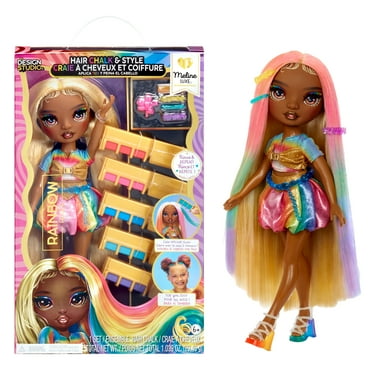 Rainbow High Hair Chalk & Style Meline – Rainbow & Gold 11” Doll, Washable Rainbow Hair Chalk