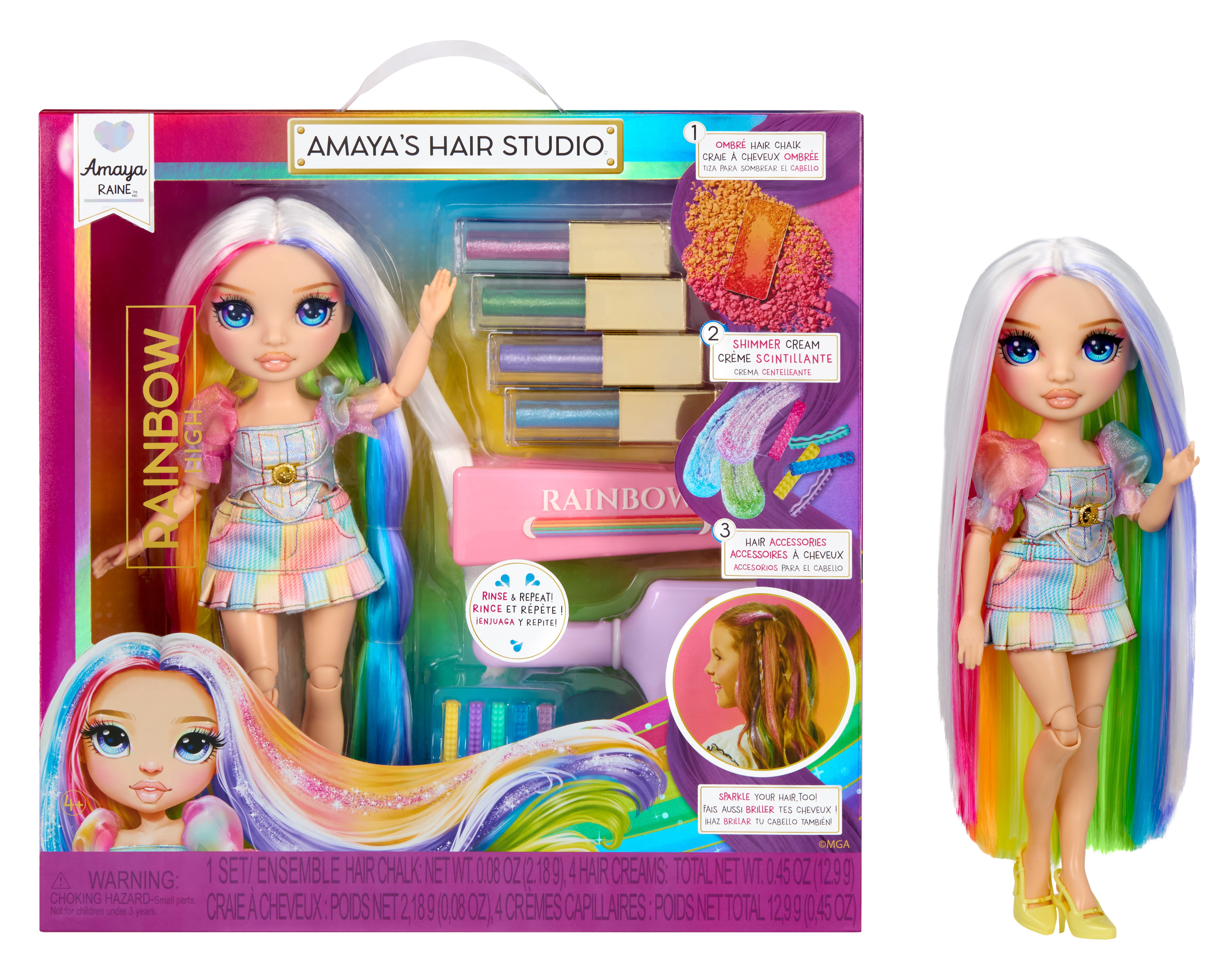 Rainbow High Amaya's Hair Studio - Create Sparkle Shimmer Hair with Exclusive Doll, Extra Long Washable Hair Color & Doll Clothes and Accessories- Fun Playset for Kids Ages 4+