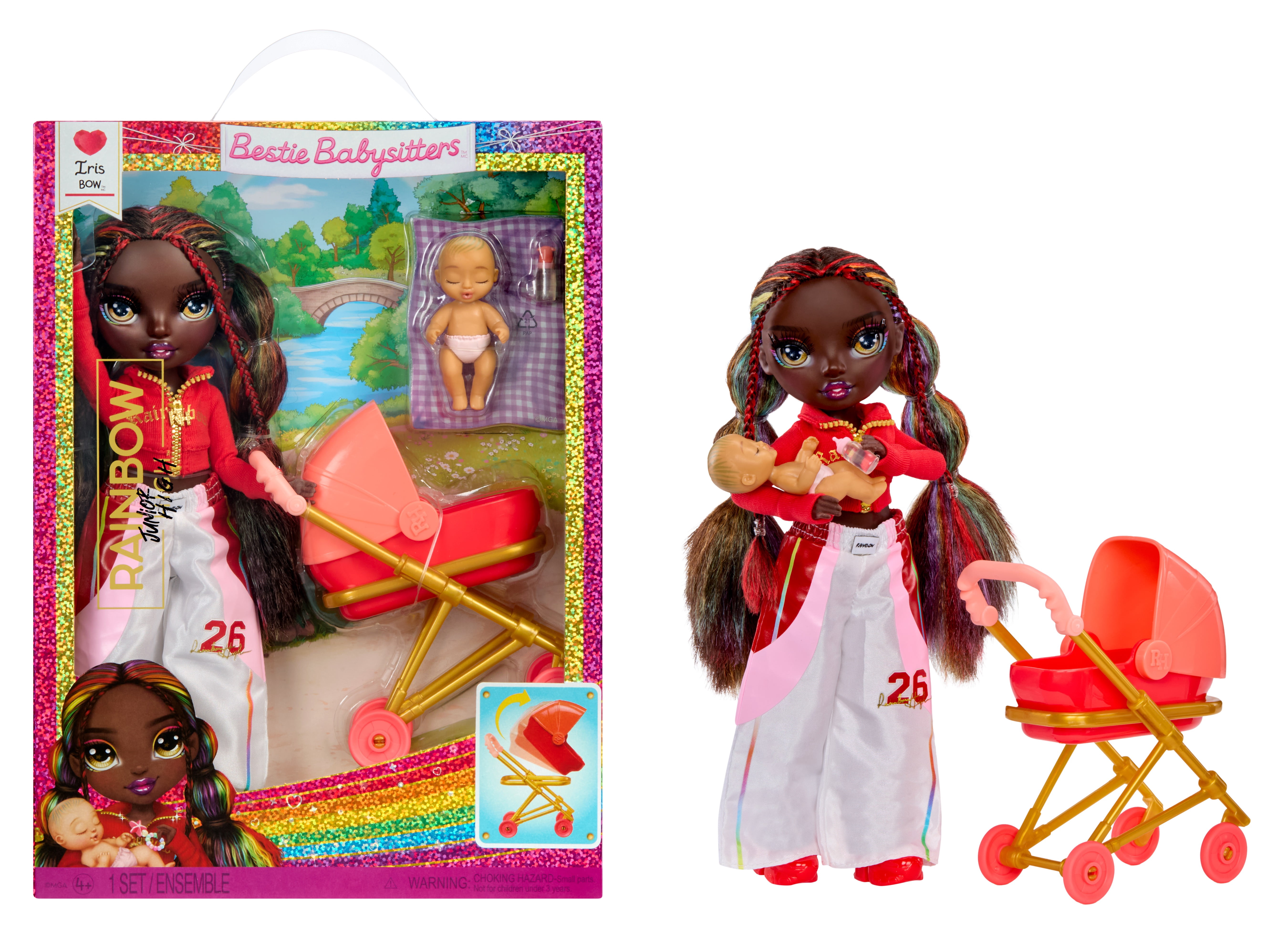 Rainbow High Jr. High Bestie Babysitters – Iris Bow, 9” Fashion Doll
