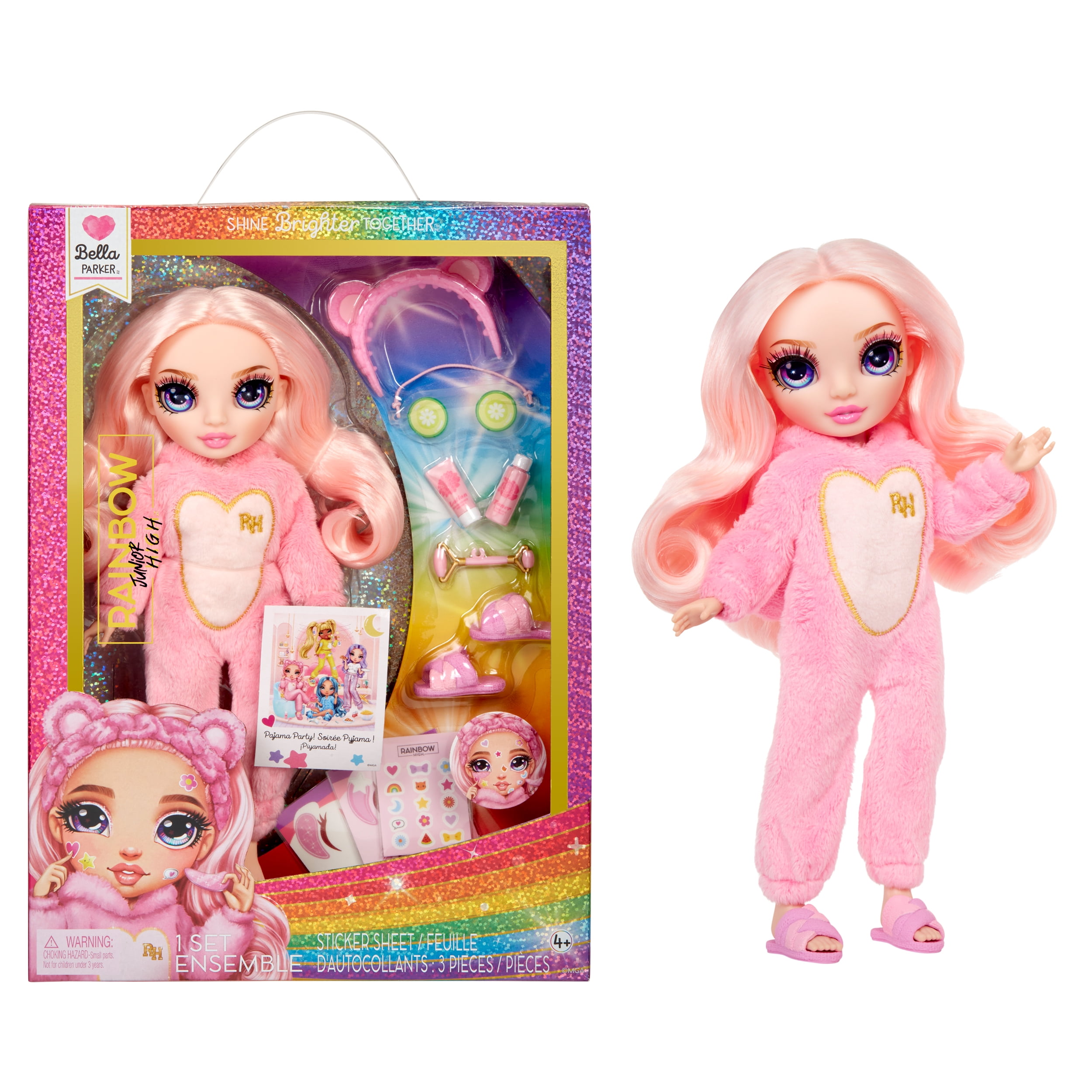 Rainbow High Jr High PJ Party Bella, Pink 9 Posable Doll, Ages 4-12