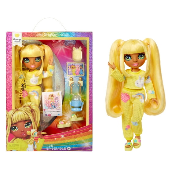 Rainbow High Jr High PJ Party Sunny, Yellow 9” Posable Doll, Ages 4-12