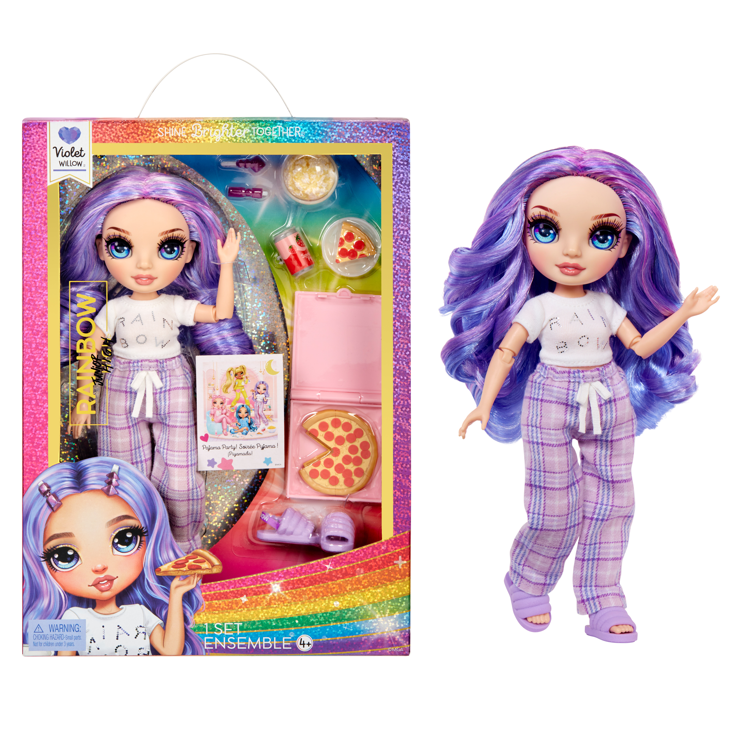Rainbow High Jr High PJ Party Violet, Purple 9” Posable Doll, Soft Onesie, Slippers, Play Accessories, Kids Toy Ages 4-12 - image 1 of 8