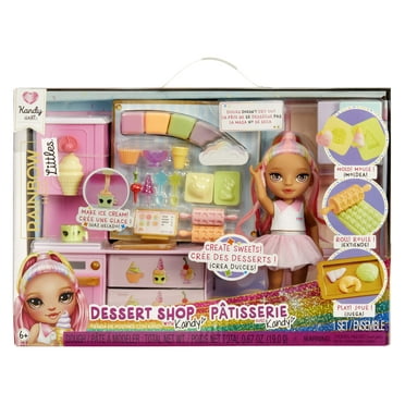Rainbow High Littles Dessert Shop Playset + Small Doll (Pink 5.5”), Make Ice Cream, Sweets, Kids 4+