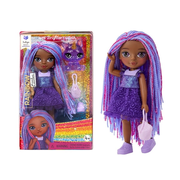 Rainbow High Littles  Indigo Bailey, Purple 5.5" Posable Small Doll with Purse, Pet Fox, Toy Gift for Girls Kids Ages 4-12