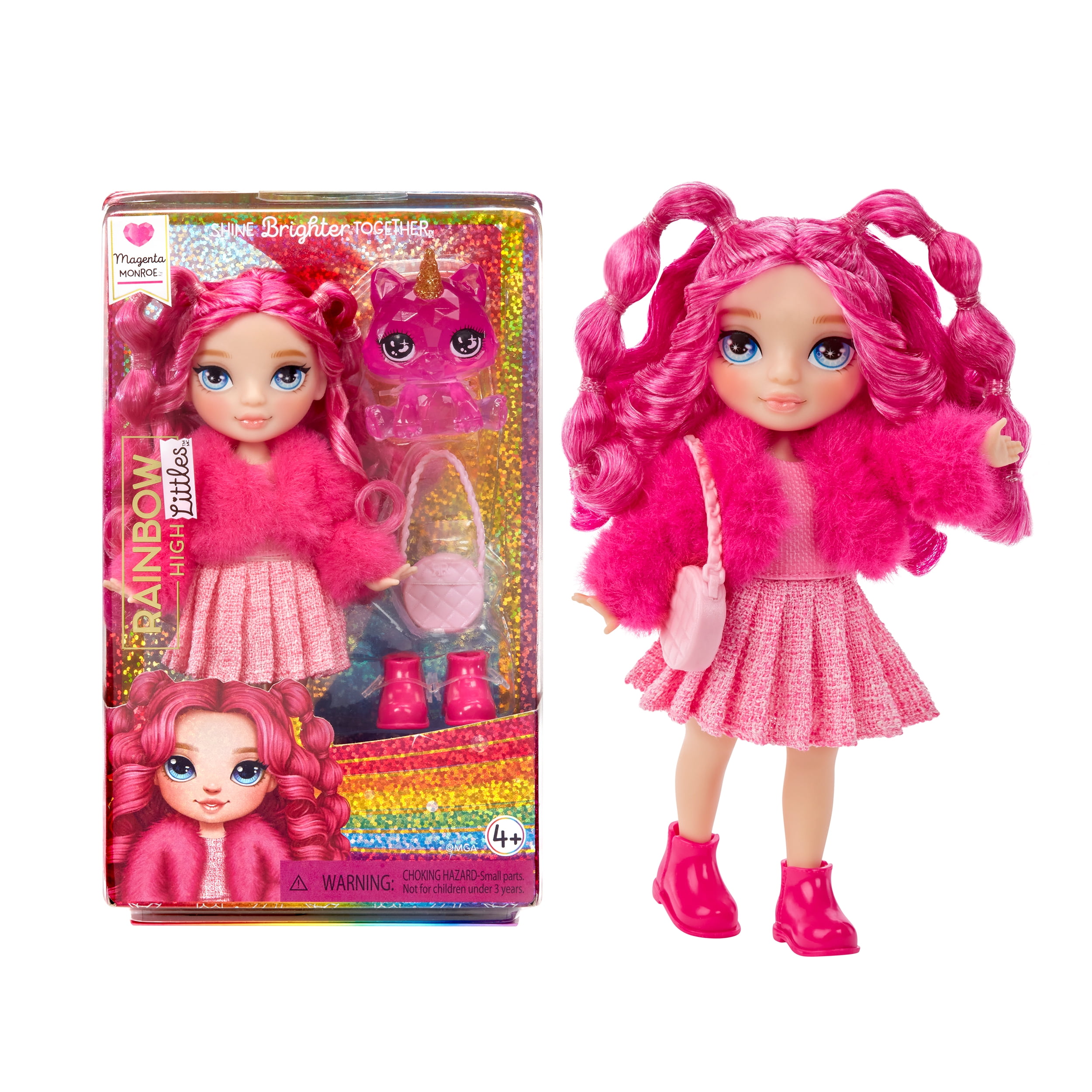 Rainbow High Littles  Magenta Monroe, Pink 5.5" Posable Small Doll with Purse, Magical Pet Kitty, Girls Toy Gift, Kids Ages 4-12