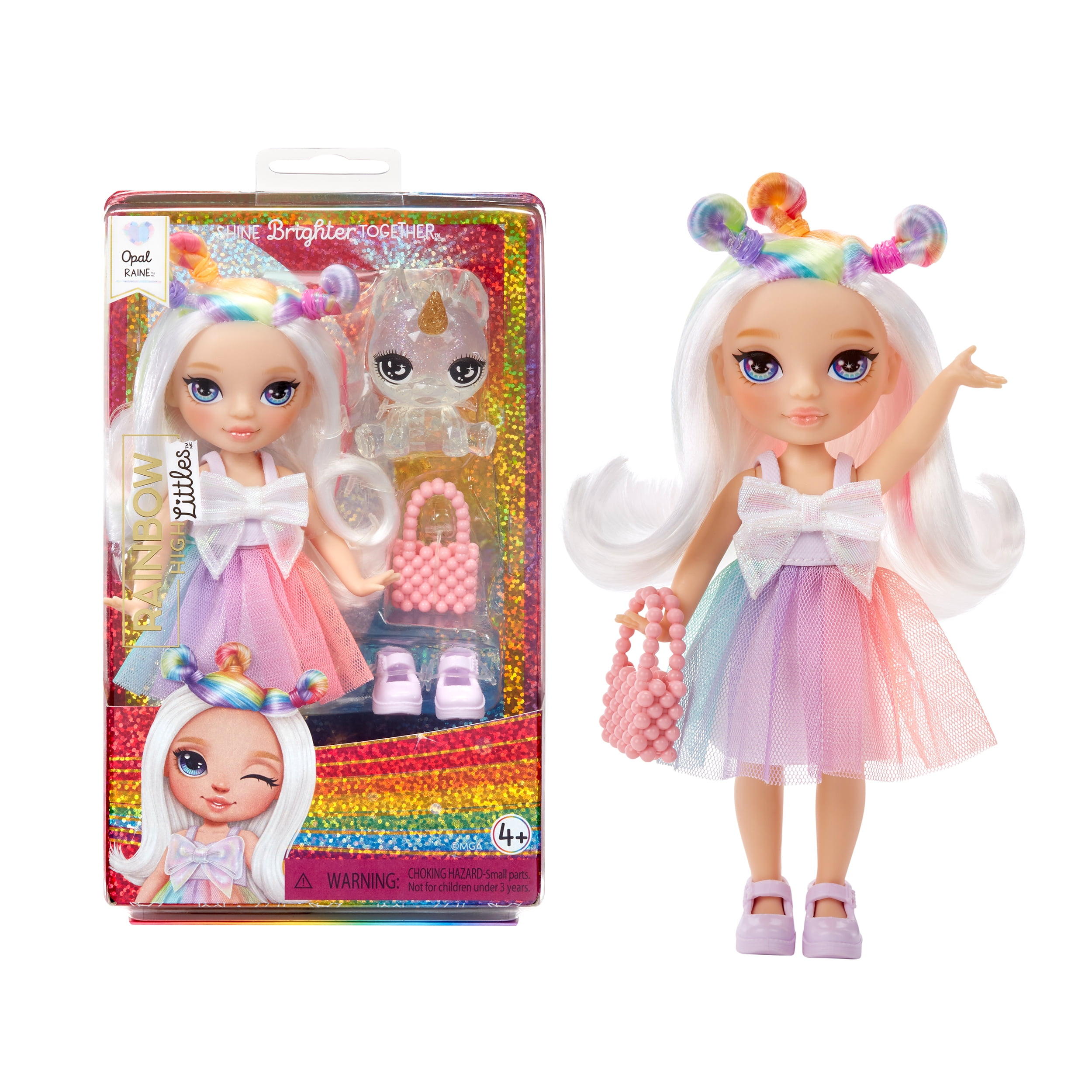 Rainbow High Littles Opal Raine, Rainbow 5.5" Posable Small Doll with Purse, Magical Pet Unicorn, Toy Gift for Girls Ages 4-12