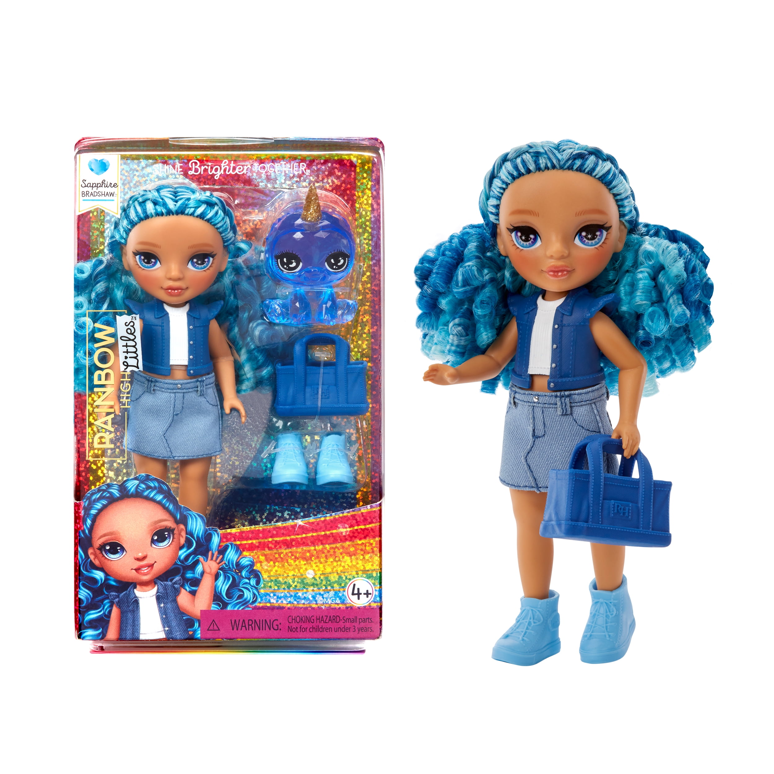 Rainbow High Littles – Sapphire Bradshaw, Blue 5.5" Posable Small Doll with Purse, Pet Yeti, Kids Toy Gift Ages 4+