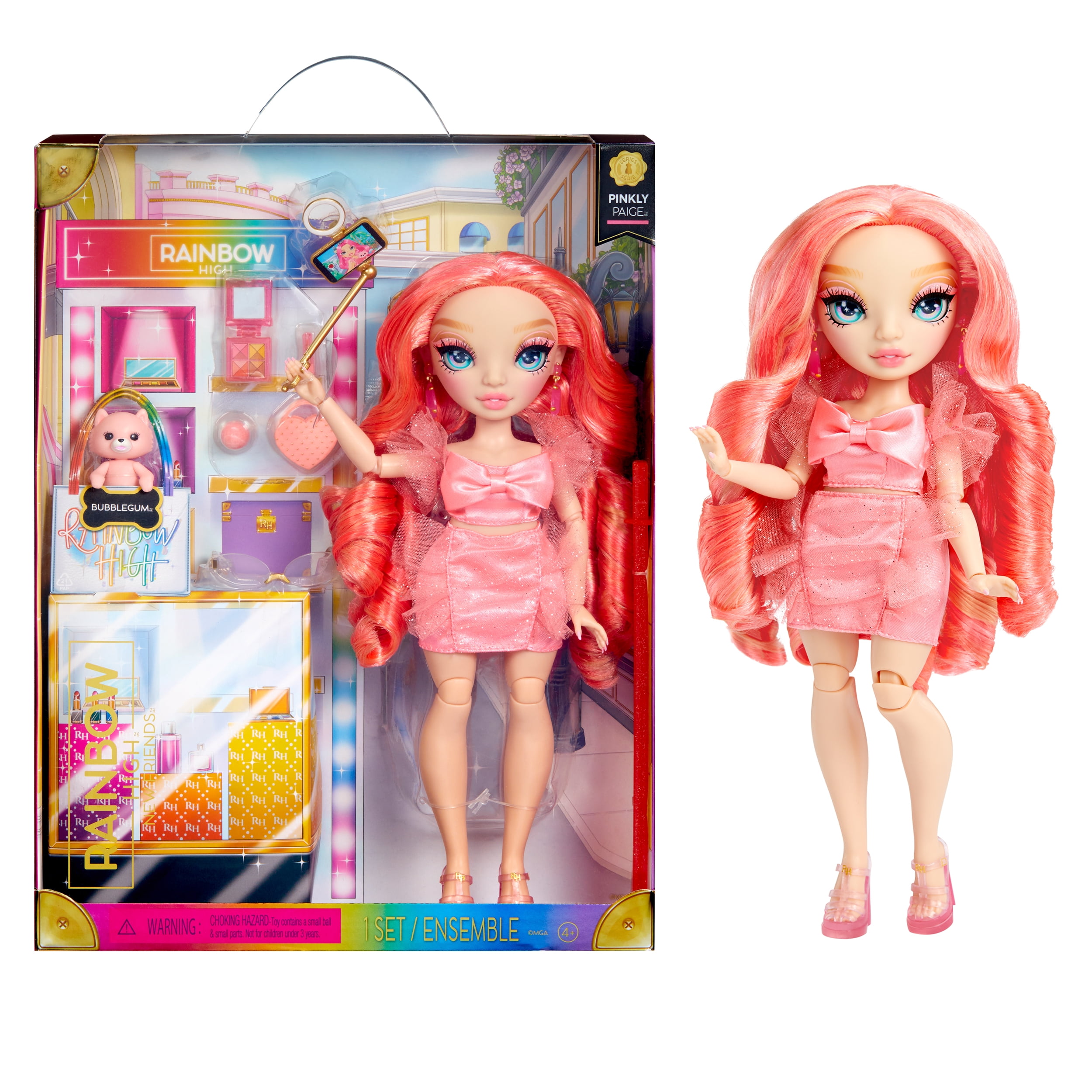 Rainbow High Pinkly - Pink Fashion Doll in Fashionable Outfit, with Glasses  & 10+ Colorful Play Accessories. Gift for Kids 4-12 Years and Collectors