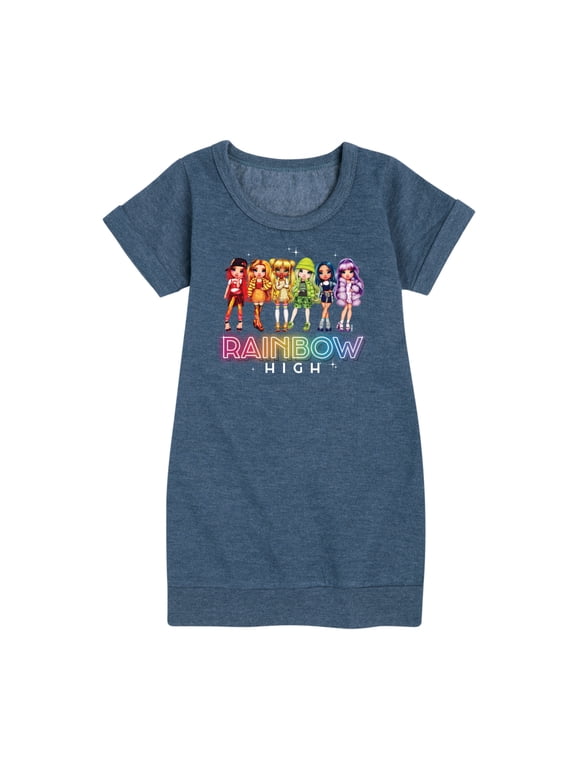 - Rainbow High Character Group Graphic Short Sleeve Fleece Dress