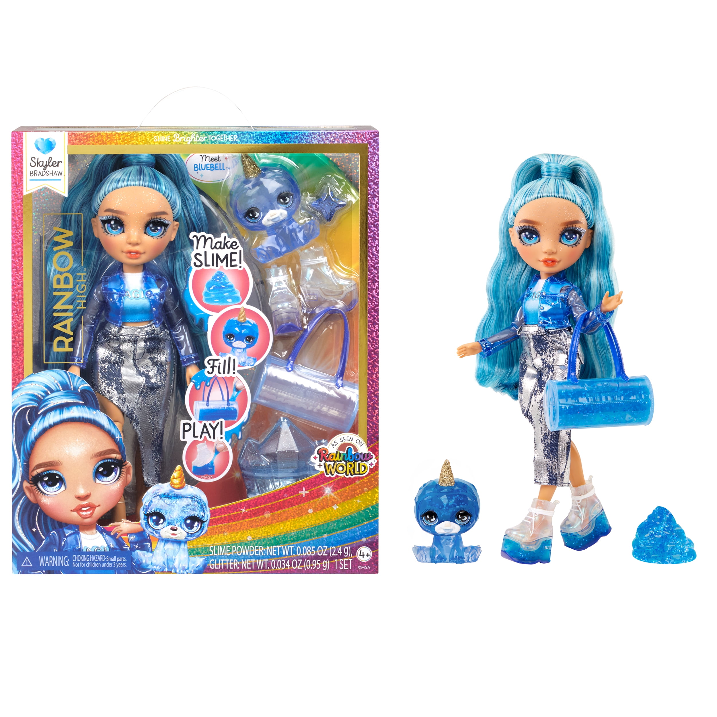 Rainbow High Skyler (Blue) with Slime Kit & Pet, 11” Shimmer Doll, DIY ...
