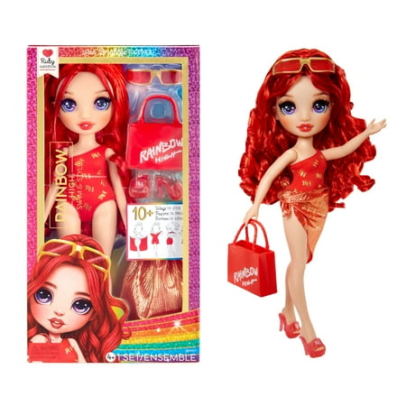 Rainbow High Swim & Style Ruby, Red 11” Doll, Ages 4-12