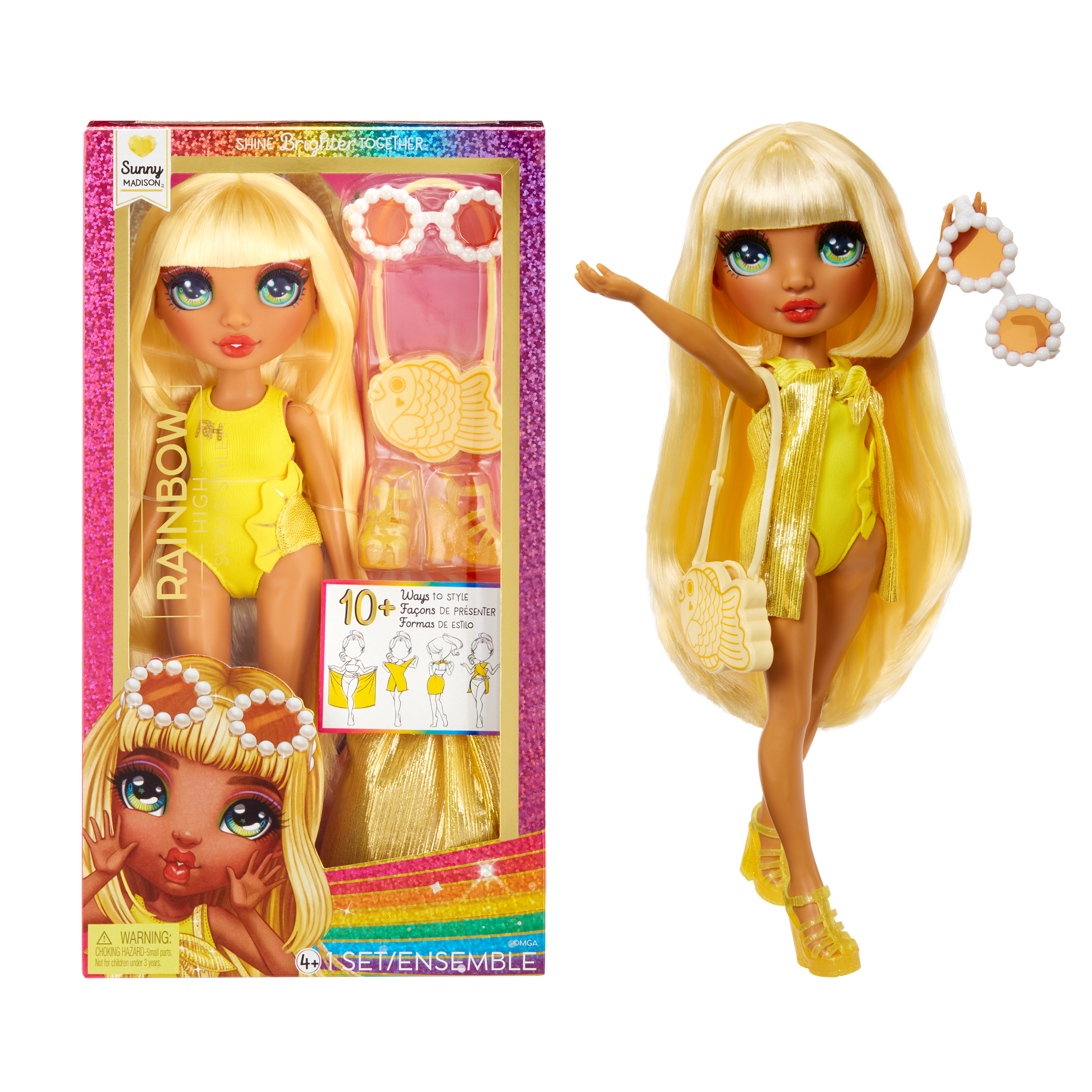 Rainbow High Swim & Style Sunny, Yellow 11? Doll, Removable Swimsuit, Wrap, Sandals, Fun Play Accessories. Kids Toy Gift Ages 4-12 - image 1 of 8