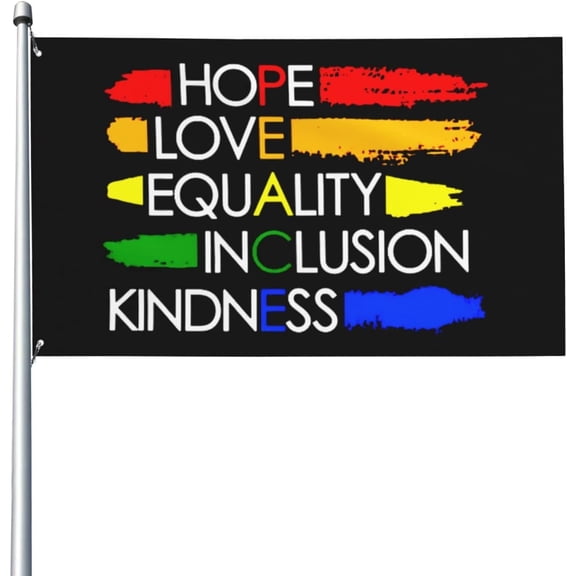 Rainbow Hope Love Equality Inclusion Kindness Flag Vivid Colors Uv Fade Resistant Perfect For Outdoor Indoor Home Decor 3x5 Ft Single Sided Polyester Banner With Brass Grommets