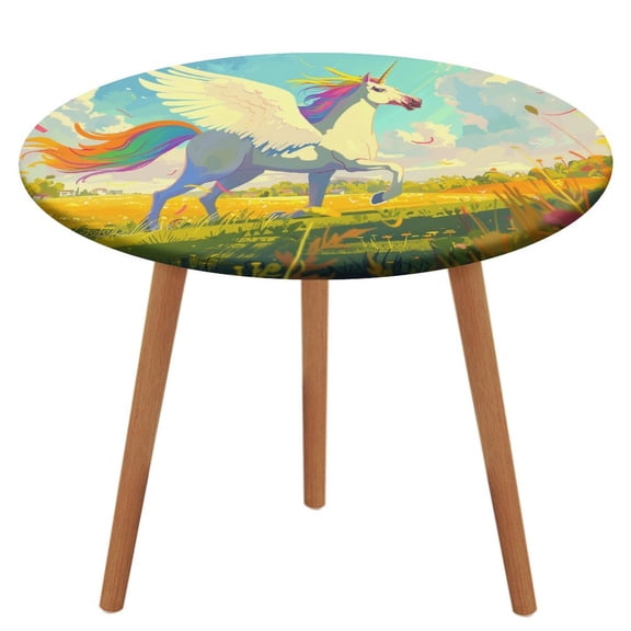 Rainbow Horse with Wings Round Fitted Tablecloth with Flannel Backing Elastic Table Cloth Waterproof Oil-Proof Plastic Table Cover Table Up 40"-54" Diameter)
