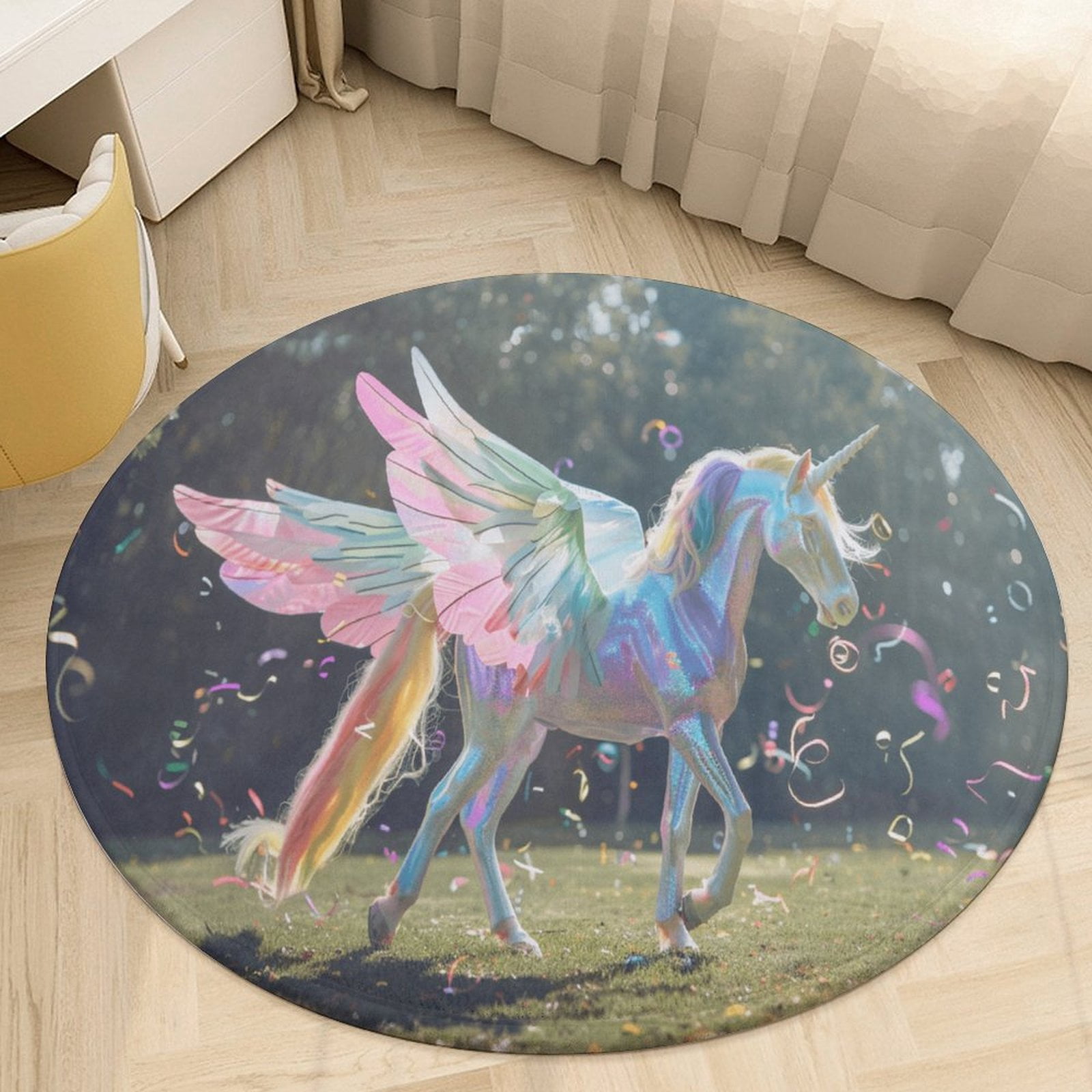 Rainbow Horse with Wings Round Rugs -Washable Non-Slip Small Round Area ...