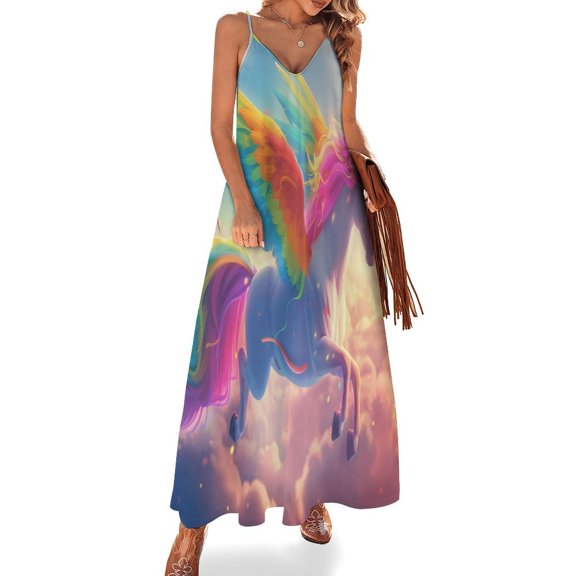 Rainbow Horse with Wings Fine Art Sleeveless Dress Summer Dress Woman 2025