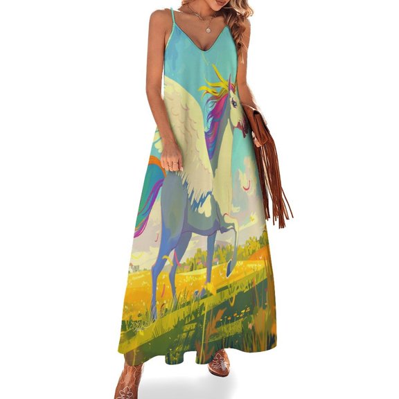 Rainbow Horse with Wings Fine Art Sleeveless Dress Summer Dress Woman 2025