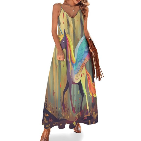 Rainbow Horse with Wings Sleeveless Dress Woman Fashion Long Dresses Women's Summer Suit Dress Summer 2025 Women