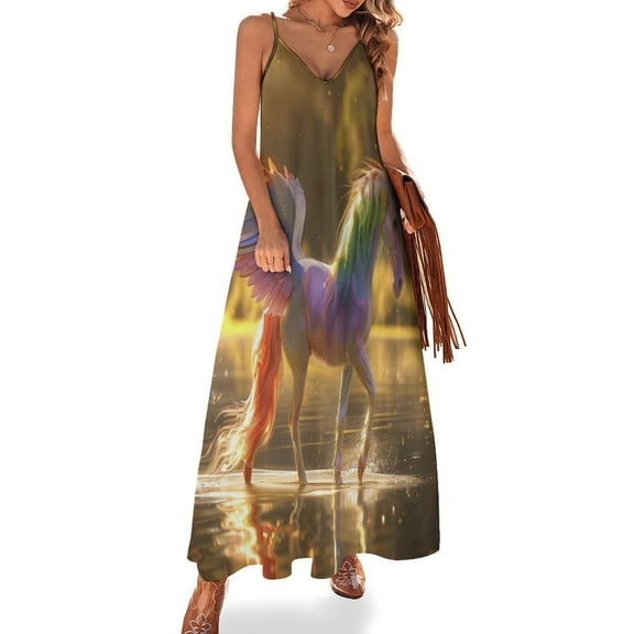 Rainbow Horse with Wings Sleeveless Dress Women's Luxury Party Dress Birthday Dresses for Women