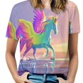 thumbnail image 1 of Rainbow Horse with Wings Women's Short Sleeve T-Shirt Crew Neck Casual Summer Trendy Loose Fit Tops, 1 of 6