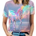thumbnail image 1 of Rainbow Horse with Wings Women's Short Sleeve Tops Casual Blouses T Shirt, 1 of 6