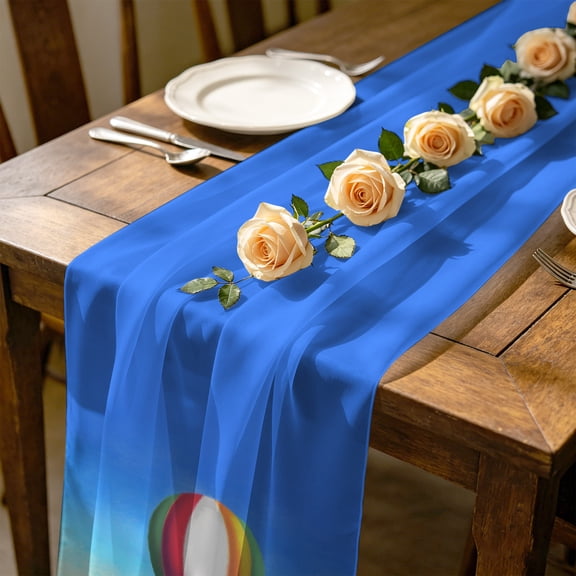 Rainbow Hot Air Balloon 10 ft Cheesecloth Table Runner for Wedding 27"x120", Dreamy Sunset Sky Pink Clouds Kitchen Dinner Sheer Tulle Chiffon Dresser Scarf, Holiday Party Decorations